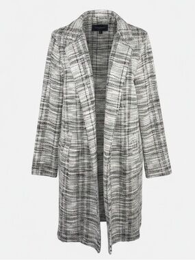 Melloday Open Front Lightweight Plaid Topper Black Ivory from Nordstrom size L